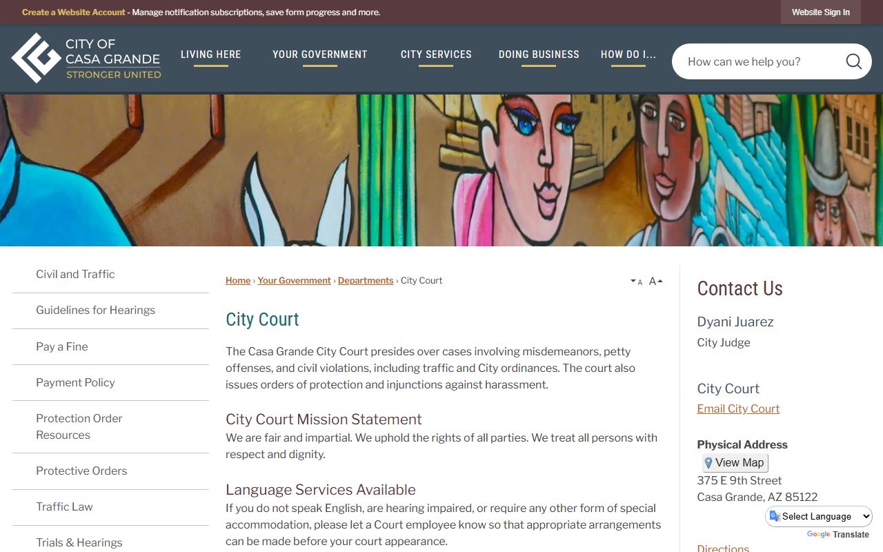 Casa Grande City Court website for criminal records access