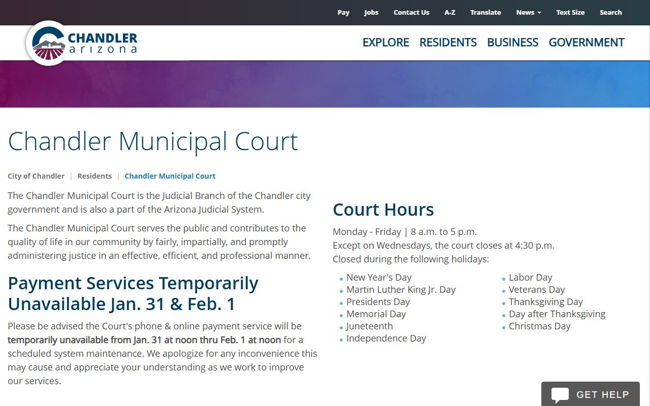 Chandler Municipal Court website for criminal records access