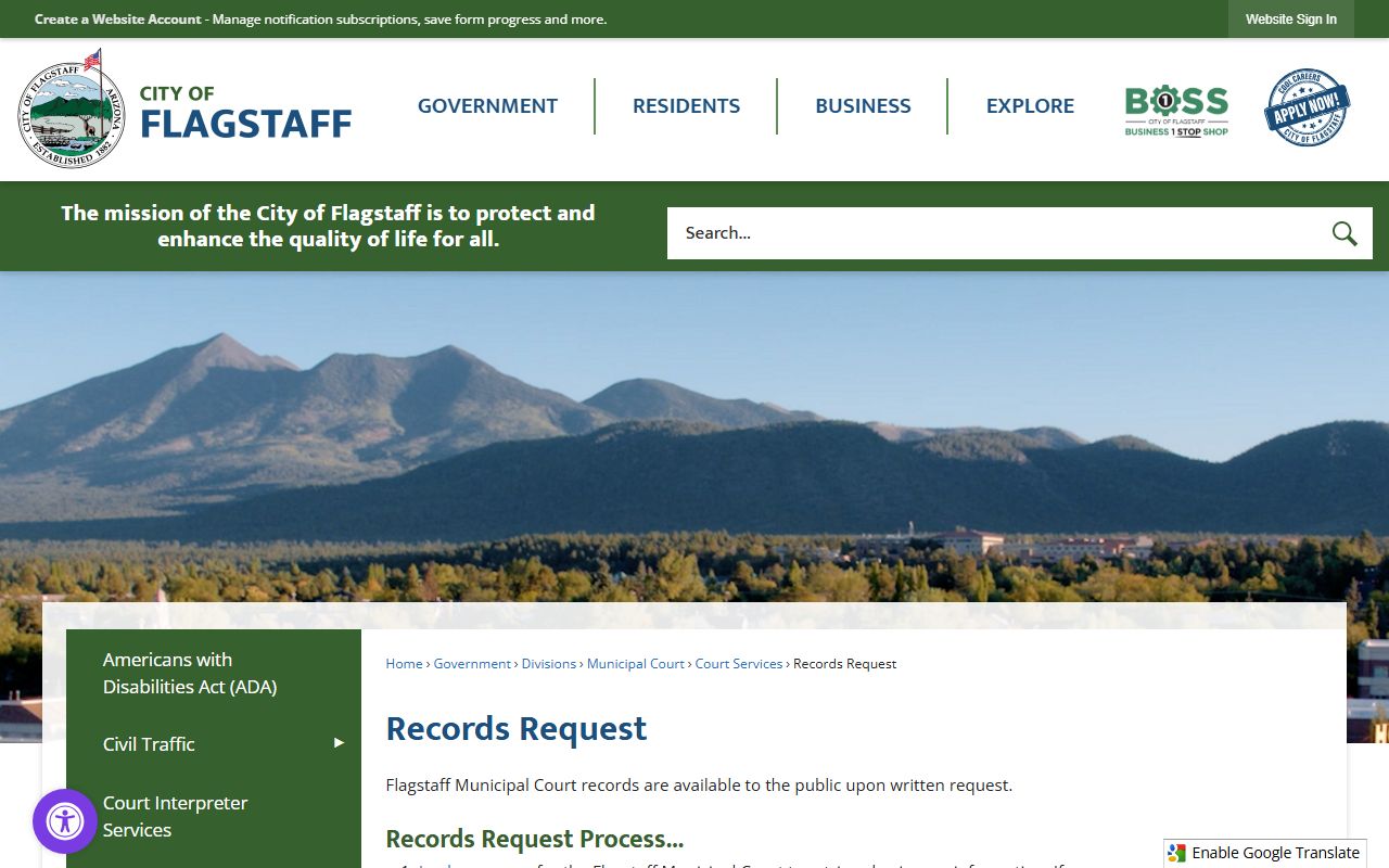 Flagstaff Municipal Court records request form and procedures