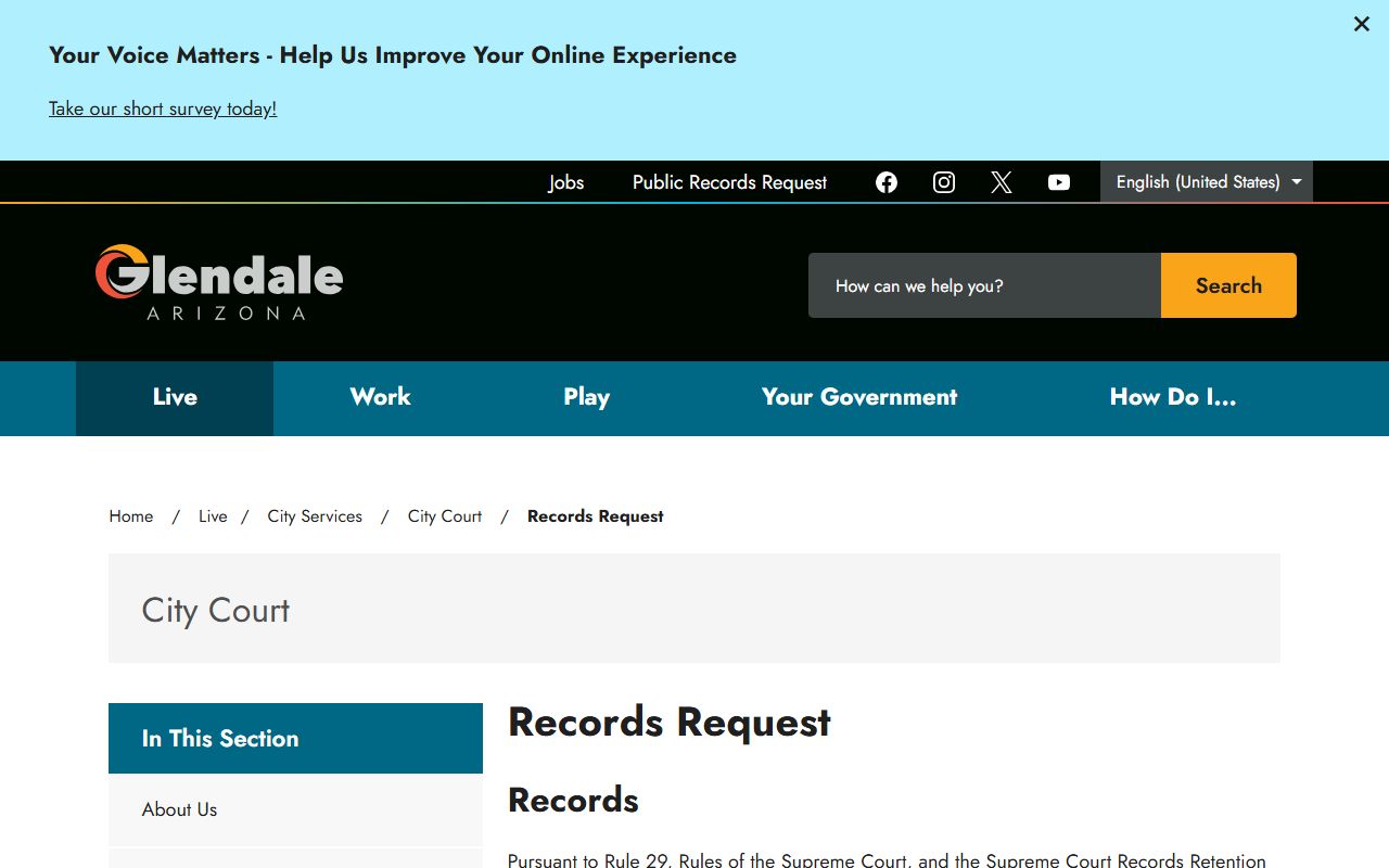 Glendale City Court records request form and information