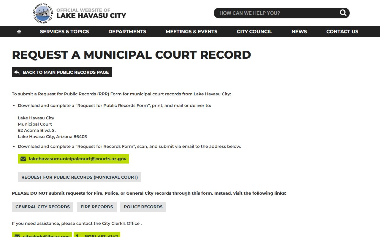 Lake Havasu City municipal court records portal access