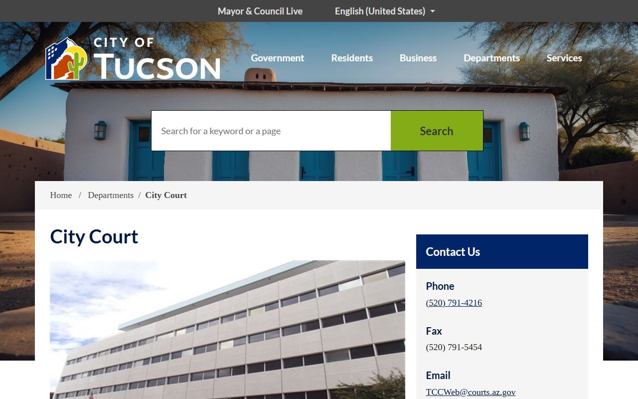 Tucson City Court website for misdemeanor criminal records access