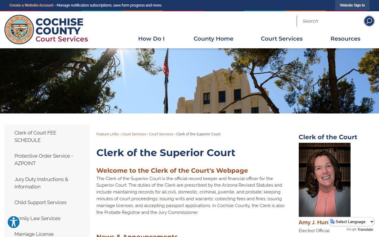 Cochise County Clerk of Superior Court website for criminal records