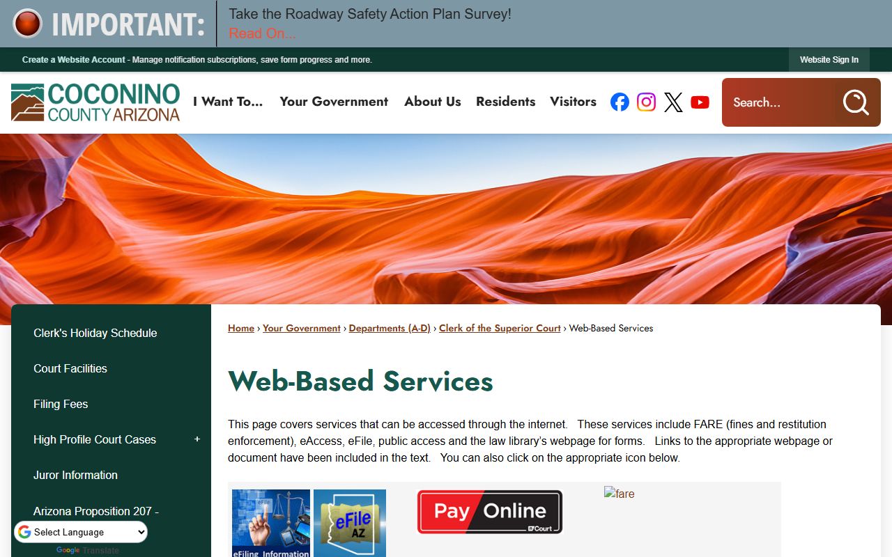 Coconino County web-based services for accessing court records online