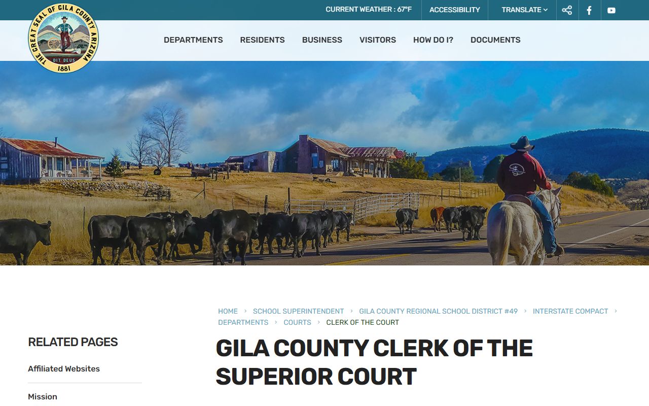 Gila County Clerk of Superior Court website for criminal records