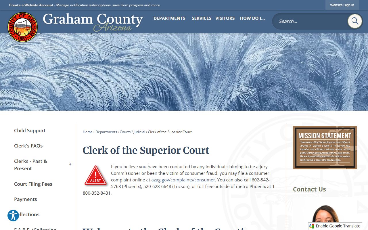 Graham County Clerk of Superior Court website for criminal records