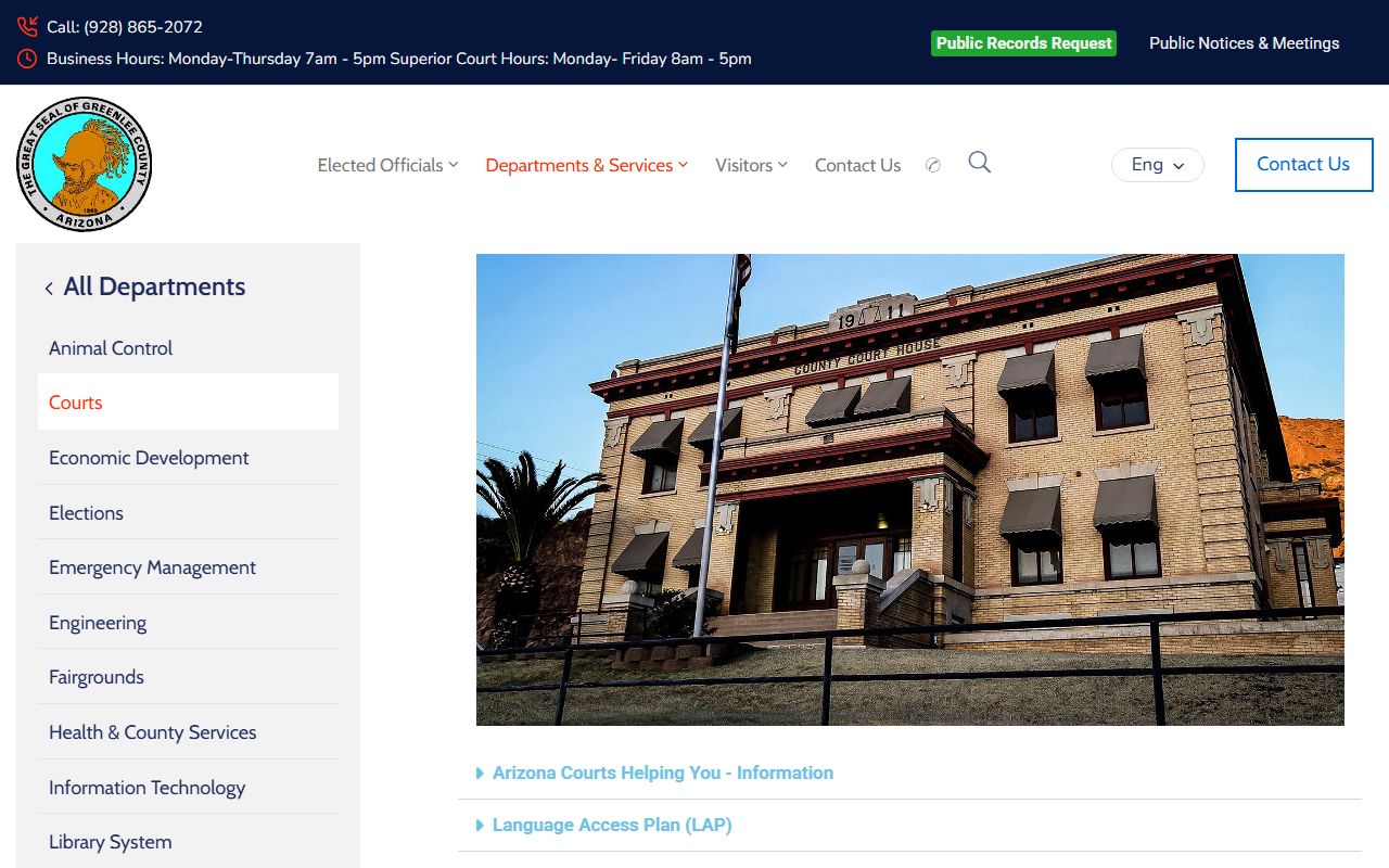 Greenlee County courts department information and resources
