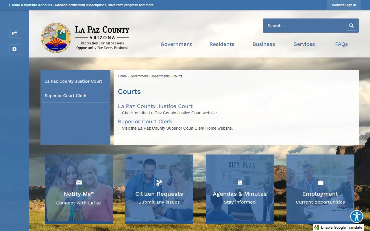 La Paz County courts information page and resources