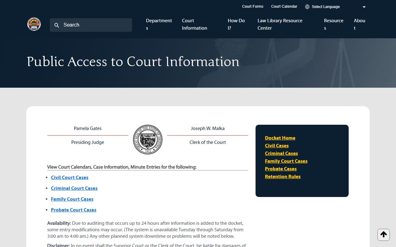 Maricopa County Superior Court Docket search portal for criminal records