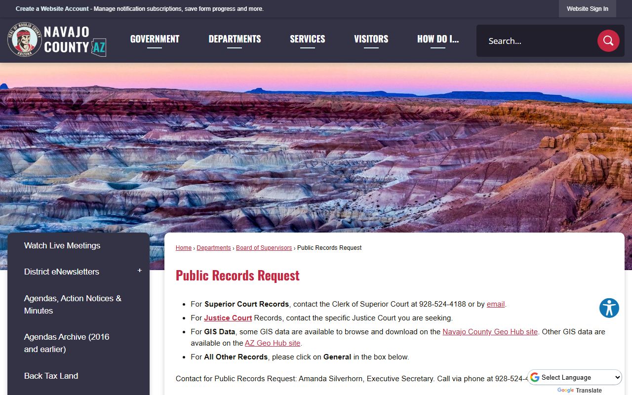 Navajo County public records request information and procedures