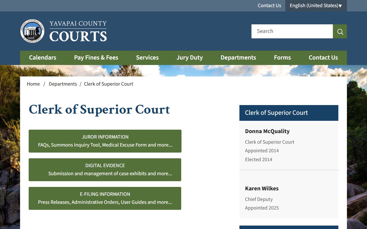 Yavapai County Clerk of Superior Court website for criminal records